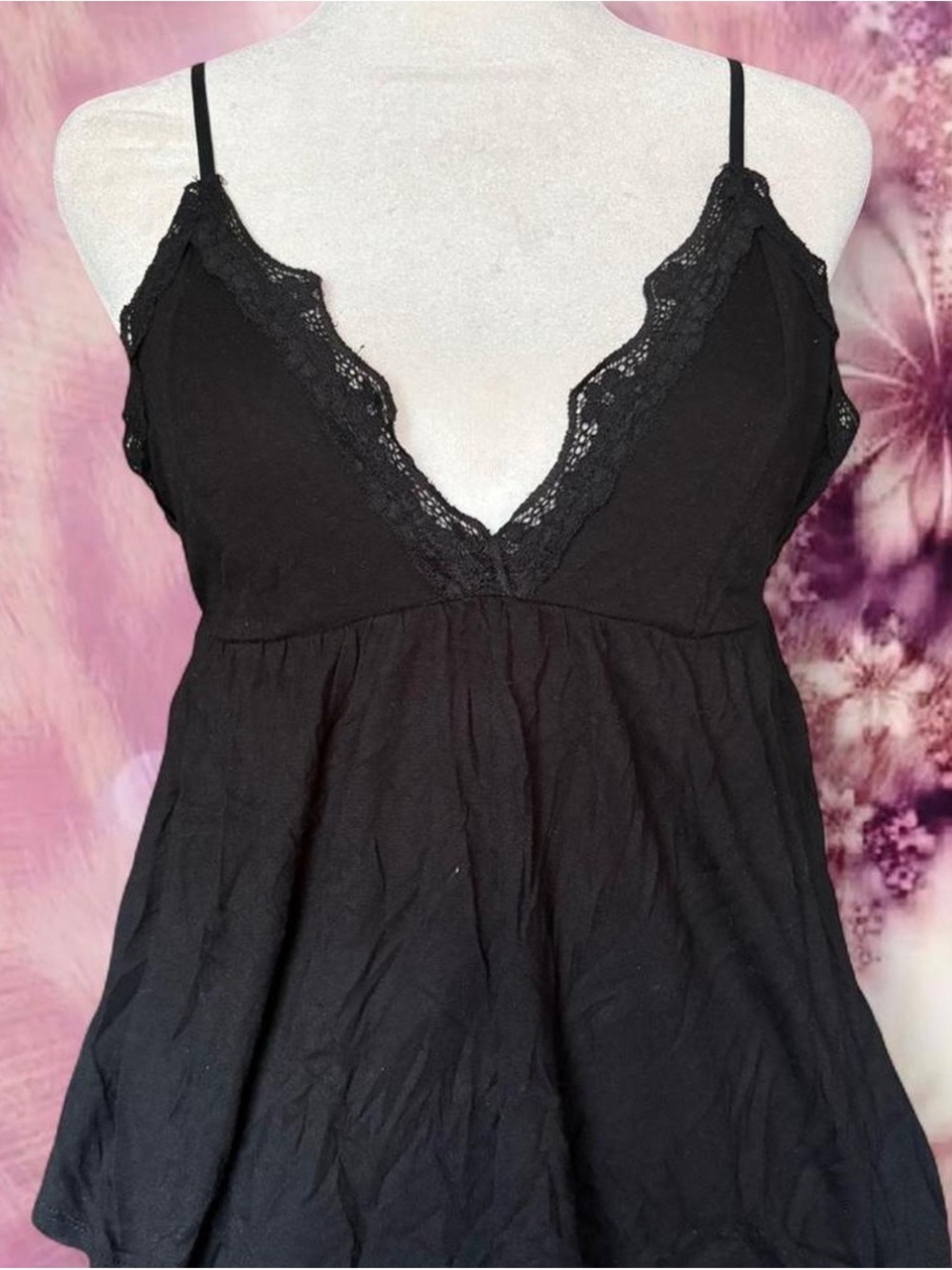 Black Lace Trim Spaghetti Strap Tank